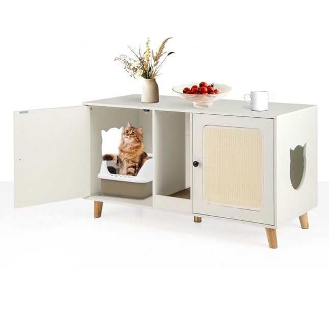 PAWROOM - Cat Litter Box Cabinet with 2 Doors - White, 108x50x60 cm