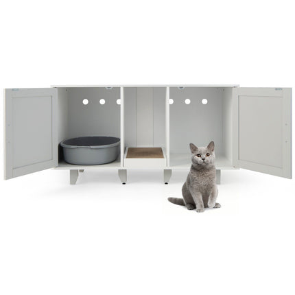 PAWROOM - Cat cabinet for cat toilet with 2 doors & scratching board & entrance 120 x 52 x 65 cm light gray