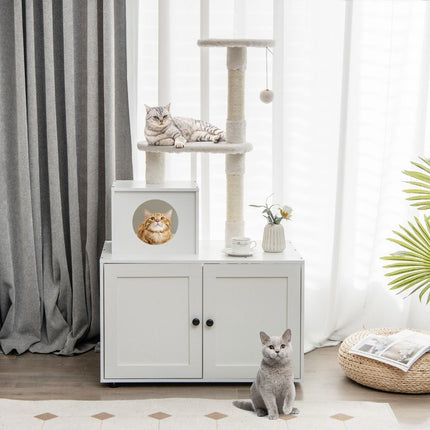 PAWROOM - Cat cabinet with scratching post & sisal scratching post housing for cat toilets cat furniture white