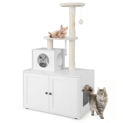 PAWROOM - Cat cabinet with scratching post & sisal scratching post housing for cat toilets cat furniture white