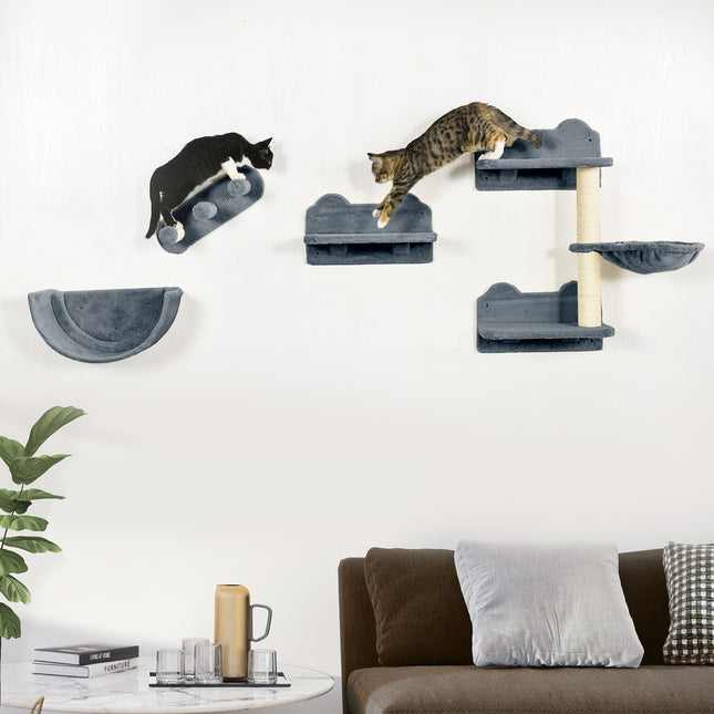 PAWROOM - Kissan kiipeilyseinä 4 kpl, kiipeilykissan raapimispylväs kissan portailla, riippumatto, hyppytaso, seinäraapimispylväs, seinäkissakalusteet, enintään 5 kg