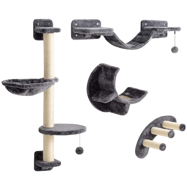 PAWROOM - Cat Climbing Wall Set with Hammock, Dark Grey, 4-Piece