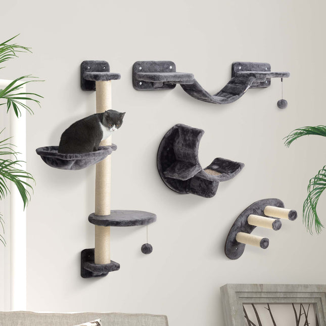 PAWROOM - Cat Climbing Wall Set with Hammock, Dark Grey, 4-Piece