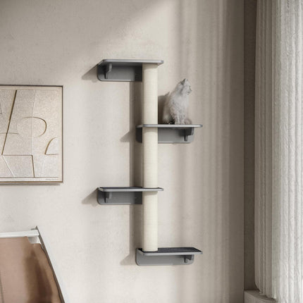 PAWROOM - Wall-mounted cat climbing post, light gray beige wood