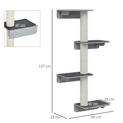 PAWROOM - Wall-mounted cat climbing post, light gray beige wood