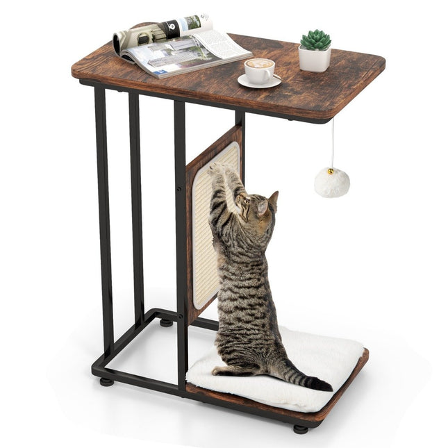 PAWROOM - Sivupöytä sisal-raapimislaudalla 4 in 1 -kissakalusteiden raapiminen irrotettavalla tyynyllä ja pallolla 50 x 30 x 64 cm rustiikki ruskea