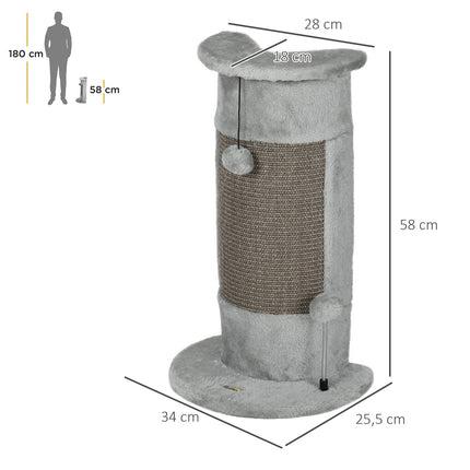 PAWROOM - Corner -Raapimistolppa, 58 Cm Sisal-Raapimistolppa, Raapimistolppa Kissoille, Pienen Kissan Raapimistolppa Raapimispallolla, Kissan Sisähuonekalut, Harmaa