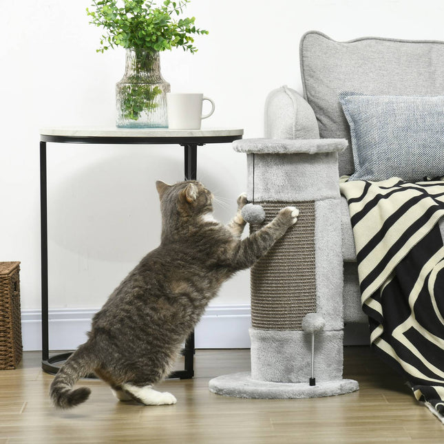 PAWROOM - Corner -Raapimistolppa, 58 Cm Sisal-Raapimistolppa, Raapimistolppa Kissoille, Pienen Kissan Raapimistolppa Raapimispallolla, Kissan Sisähuonekalut, Harmaa
