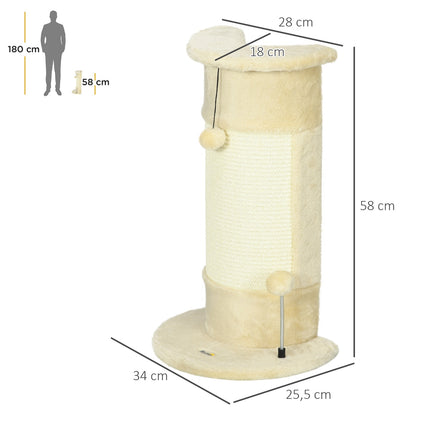 PAWROOM - Kulman Raapimistolppa 58 Cm Raapimispallo Kissoille, Valmistettu Sisalista, Kermanvalkoinen