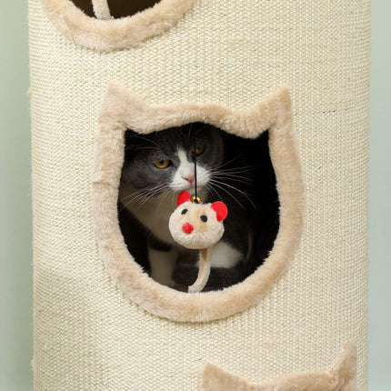 PAWROOM - Cat Tower with Washable Bed, 96 cm, 3 Hideouts, Grey