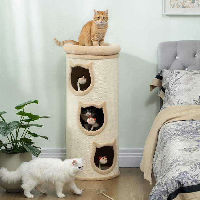 PAWROOM - Kissatorni pestävällä sängyllä, 96 cm, 3 piilopaikkaa, harmaa