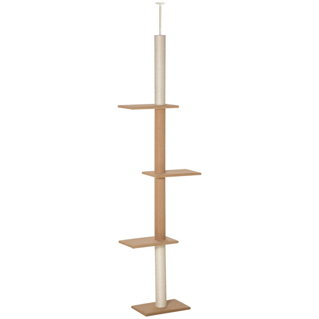PAWROOM - Korkeussäädettävä Raaputustolppakiipeilypuu Kissoille, Leikkipuu, Khaki, 43X27X228-260Cm