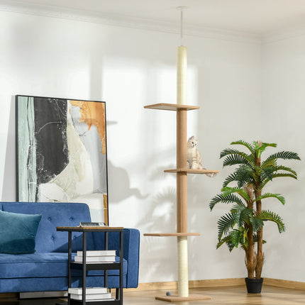 PAWROOM - Cat climbing tree, height adjustable scratching post, khaki