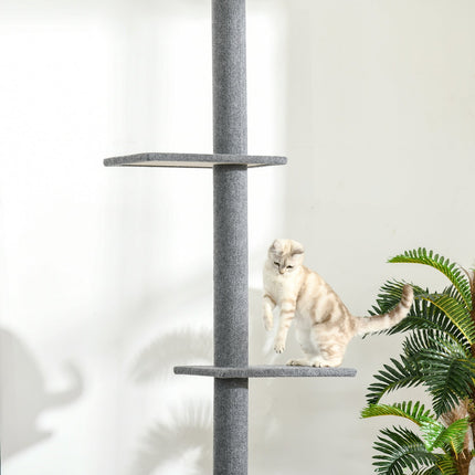 PAWROOM - Korkeussäädettävä Raapimistolppakiipeilypuu Kissoille, Leikkipuu, Harmaa, 43X27X228-260Cm