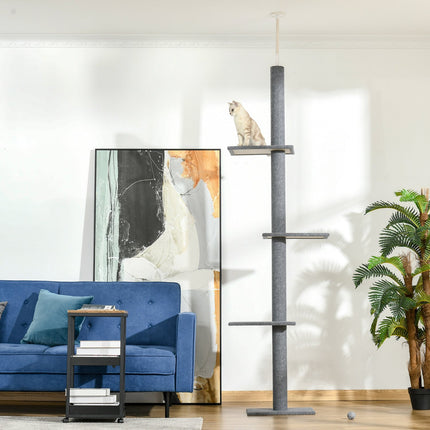 PAWROOM - Korkeussäädettävä Raapimistolppakiipeilypuu Kissoille, Leikkipuu, Harmaa, 43X27X228-260Cm