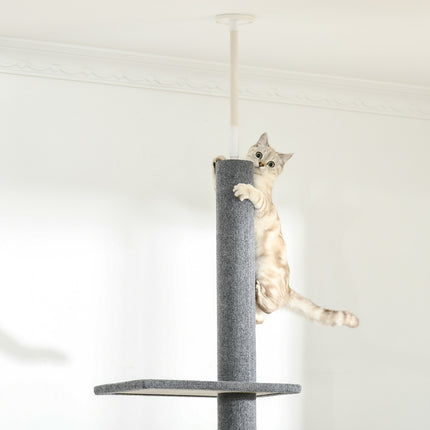 PAWROOM - Korkeussäädettävä Raapimistolppakiipeilypuu Kissoille, Leikkipuu, Harmaa, 43X27X228-260Cm