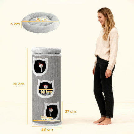PAWROOM - Cat Tower with Washable Bed, 96 cm, 3 Hideouts, Grey