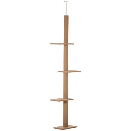 PAWROOM - Korkeussäädettävä Raapimistolppakiipeilypuu Kissoille, Leikkipuu, Vaaleanruskea, 43X27X228-260Cm