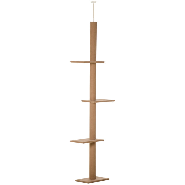 PAWROOM - Korkeussäädettävä Raapimistolppakiipeilypuu Kissoille, Leikkipuu, Vaaleanruskea, 43X27X228-260Cm