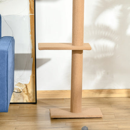 PAWROOM - Korkeussäädettävä Raapimistolppakiipeilypuu Kissoille, Leikkipuu, Vaaleanruskea, 43X27X228-260Cm