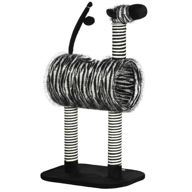PAWROOM - Raaputustolppa Cat Tree Zebra Design Kiipeilytunneli Juuttitolppa Musta + Valkoinen 93Cm