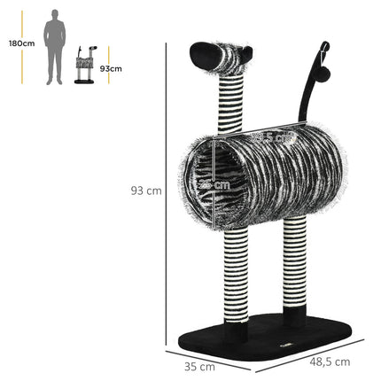 PAWROOM - Cat tree with scratching post and tunnel, Zebra Design