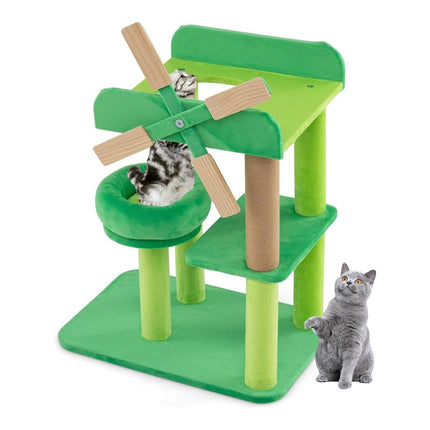 PAWROOM - Small scratching post with lying area & platforms & scratching post cat tree in the shape of a windmill