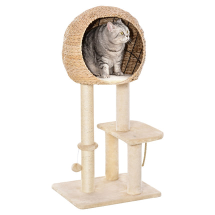 PAWROOM - Kissanpuun Raapiminen Kissanpentujen Huonekalut Cat Cave Ball Lelulla Sisal Pehmeä Pehmo Beige Korkeus 100Cm