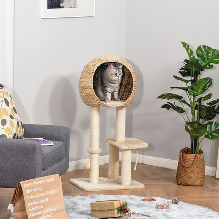 PAWROOM - Kissanpuun Raapiminen Kissanpentujen Huonekalut Cat Cave Ball Lelulla Sisal Pehmeä Pehmo Beige Korkeus 100Cm