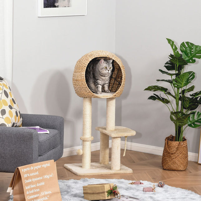 PAWROOM - Cat tree with scratching post and cave, beige, 100 cm high