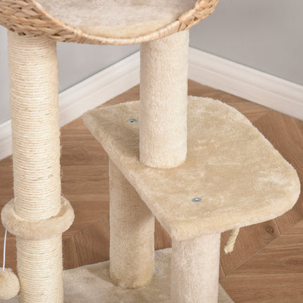 PAWROOM - Kissanpuun Raapiminen Kissanpentujen Huonekalut Cat Cave Ball Lelulla Sisal Pehmeä Pehmo Beige Korkeus 100Cm