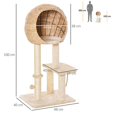 PAWROOM - Kissanpuun Raapiminen Kissanpentujen Huonekalut Cat Cave Ball Lelulla Sisal Pehmeä Pehmo Beige Korkeus 100Cm