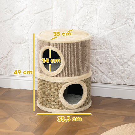 PAWROOM - Kissan raapimispuu, 49 cm, 2 tasoa, pehmoreuna, khaki