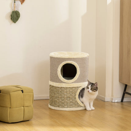 PAWROOM - Kissan raapimispuu, 49 cm, 2 tasoa, pehmoreuna, khaki