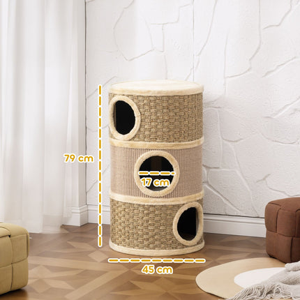 PAWROOM - Kissatorni, 79 cm, 3-tasoinen sisal-raapimapuu