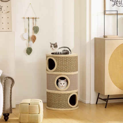 PAWROOM - Kissatorni, 79 cm, 3-tasoinen sisal-raapimapuu
