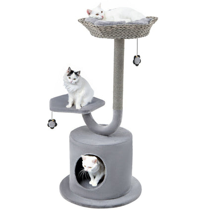 PAWROOM - Indoor Scratching Post with Curved Metal Frame 3 Tier Cat Activity Center Gray