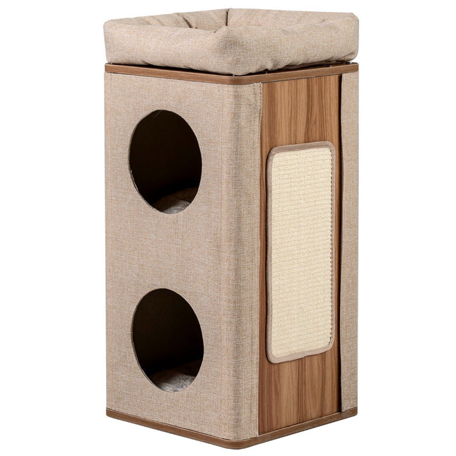 PAWROOM - 3-Tier Cat Tower with Scratching Board and Mats, Beige