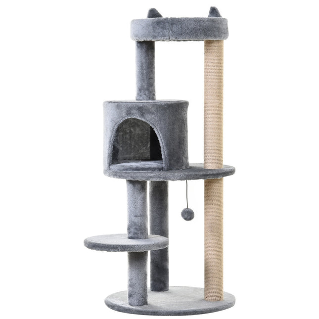 PAWROOM - Cat Tree 4-Tasoinen Kissaluola Leikkipalloilla, Ahven, Sisalpylväs, Raaputuslauta, Pehmo, Harmaa, 48X48X104Cm