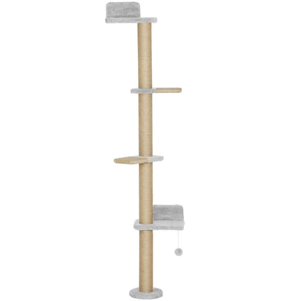 PAWROOM - Cat Tree, 5-Level, Sisal Posts, Plush Fabric, Light Gray