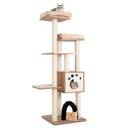 PAWROOM - 176 cm 6-kerroksinen raapimistolppa mukavilla matoilla, luola- ja kissakaari beige