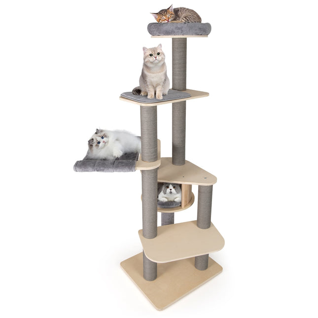 PAWROOM - 197 cm Multi-Level Cat Tower with Hammock, Gray