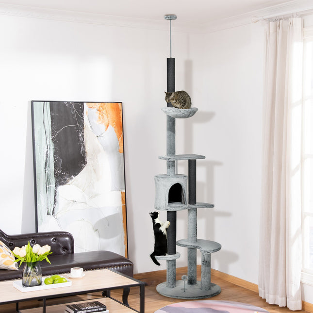PAWROOM - Adjustable cat scratching post with cave and play ball