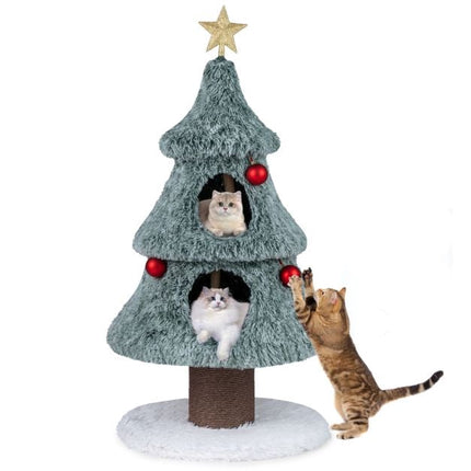 PAWROOM - Jouluinen kissapuu 122 cm, 2 asuntoa, raapimapuu
