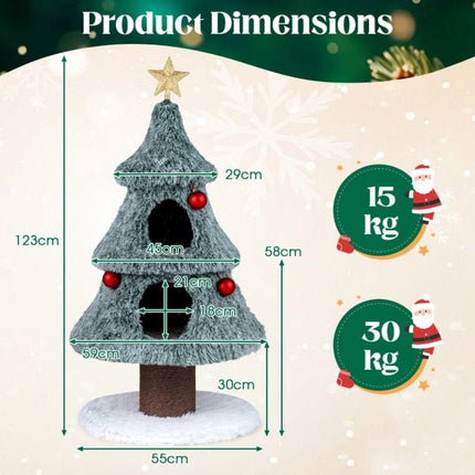 PAWROOM - Jouluinen kissapuu 122 cm, 2 asuntoa, raapimapuu