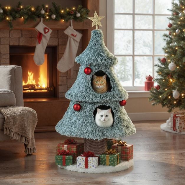 PAWROOM - Christmas Cat Tree 48.5 Inch, 2 Condos, Scratching Post