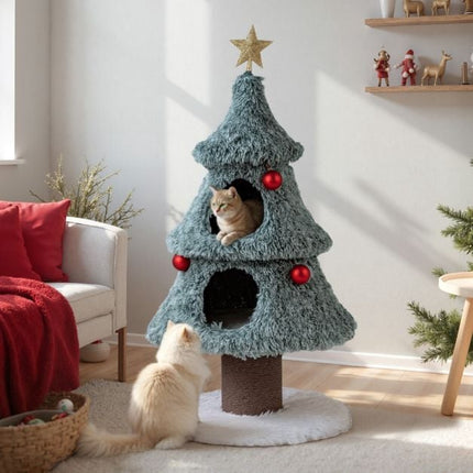 PAWROOM - Jouluinen kissapuu 122 cm, 2 asuntoa, raapimapuu