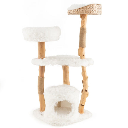 PAWROOM - 124 cm Wooden Cat Tree with Jute Scratching Posts