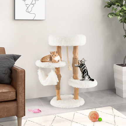 PAWROOM - 87cm solid wood scratching post multi-layer cat activity center