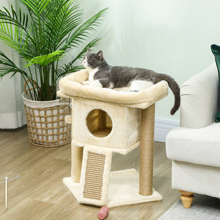 PAWROOM - Kissapuu juuttiraapimismattolla, sänky, lelupallo, beige